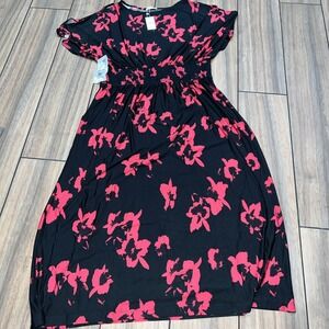 Koh Koh Black Floral Dress 4XL Black With Red Flowers